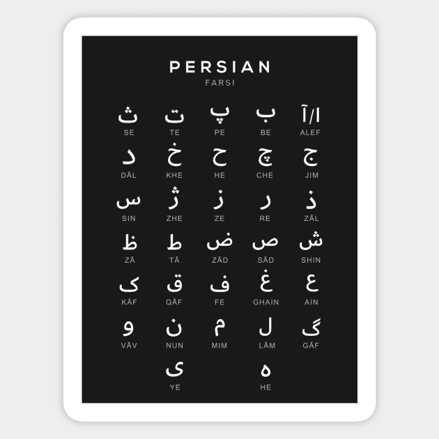 Persian Alphabet Chart, Farsi Language Chart, Black Persian Sticker TeePublic